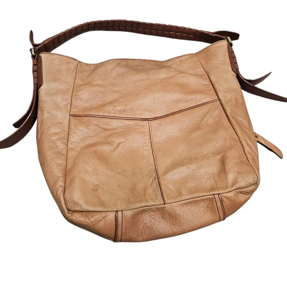 Cole Haan Tan Leather Hobo Bag Braided Strap Large Shoulder Bag‎ Brown